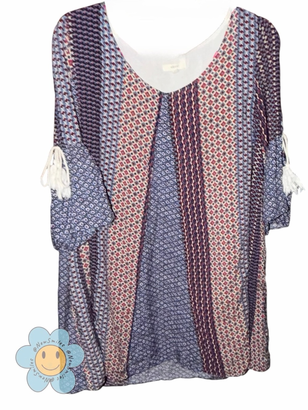 easel ~Boho Dress ~Multiple Mixed Patterns ~Slit Down Sleeve w/ Tassels ~Lined